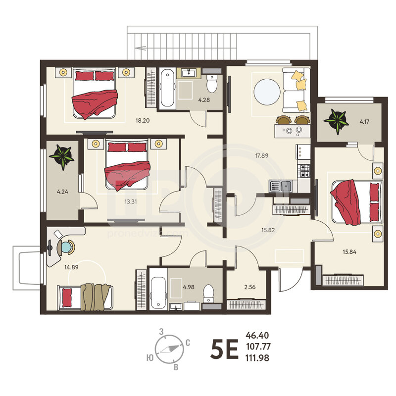 4-комнатная квартира, 111.98кв.м