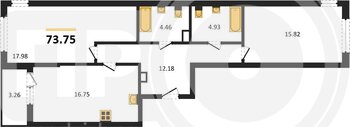 Миниатюра 2-комнатная квартира, 73.75кв.м