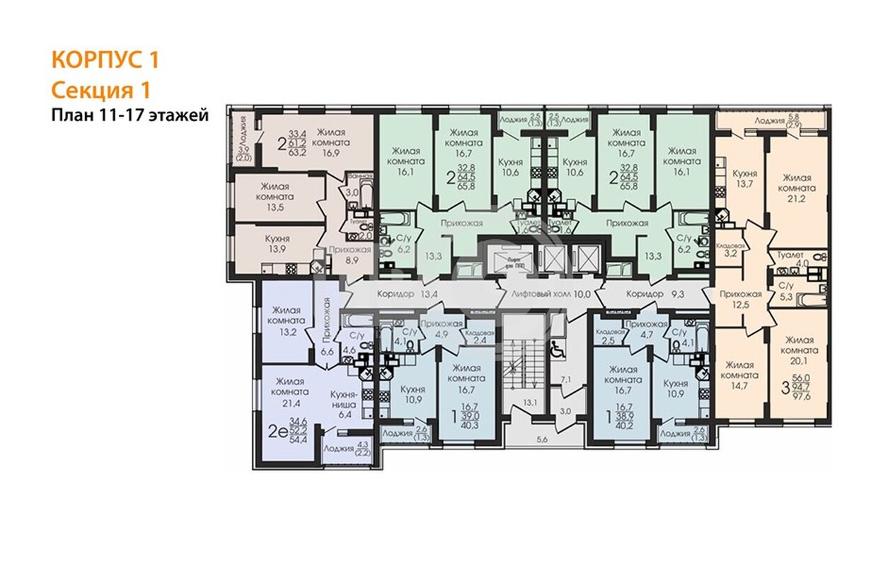 3-комнатная квартира, 96.8кв.м