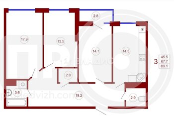Миниатюра 3к, 14/24 К, Россия, Воронеж, улица Станкевича, 45к1, 89 кв.м