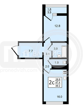 Миниатюра 1к, 9/20 П, Россия, Воронеж, улица Пескова, 6, 47 кв.м