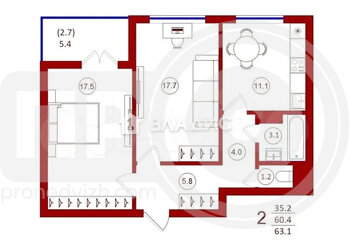 Миниатюра 2к, 5/17 П, Россия, Воронеж, улица Ключникова, 14к4, 60 кв.м