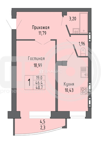 Миниатюра 1к, 15/16 К, Россия, Воронеж, улица Лётчика Филипова, 4, 46.4 кв.м