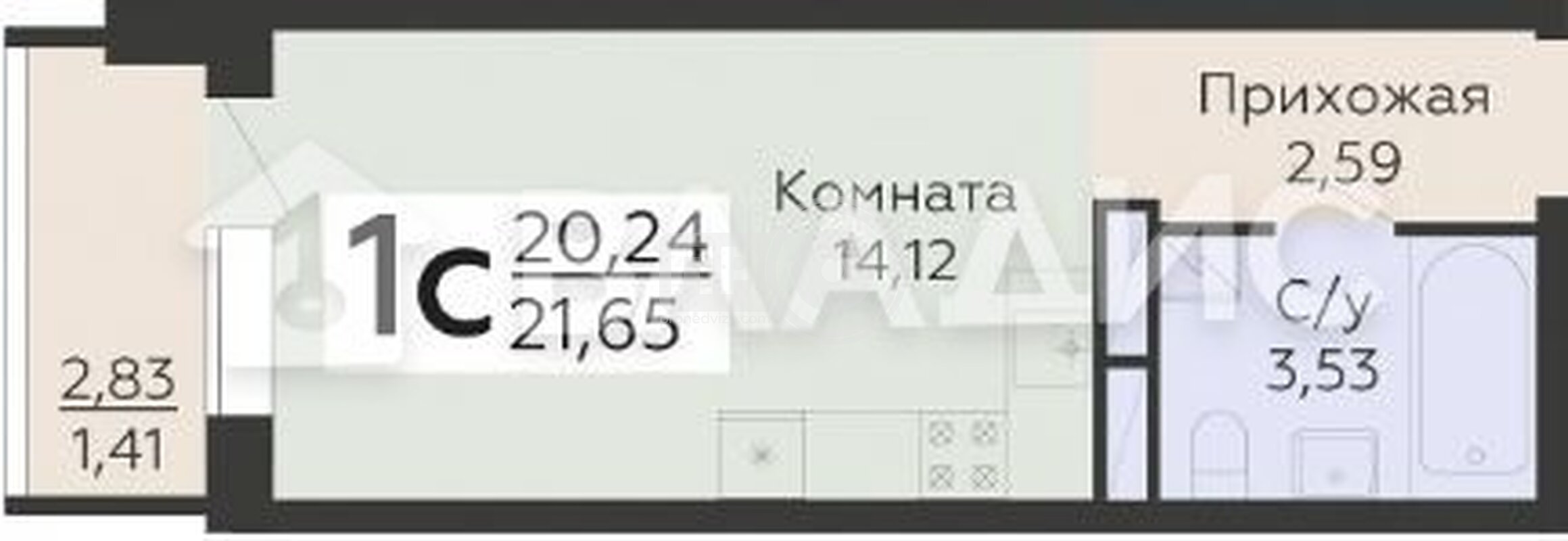 0к, 16/19 М, Россия, Воронеж, Покровская улица, 17к3, 21.65 кв.м