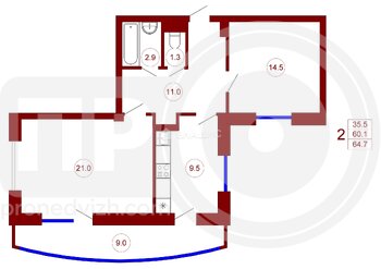 Миниатюра 2к, 4/16 К, Россия, Воронеж, улица Козо-Полянского, 9, 64.7 кв.м