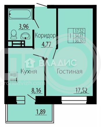 Миниатюра 1к, 12/23 К, Россия, Воронеж, квартал Троицкий, жилой массив Олимпийский, 17, 33.8 кв.м
