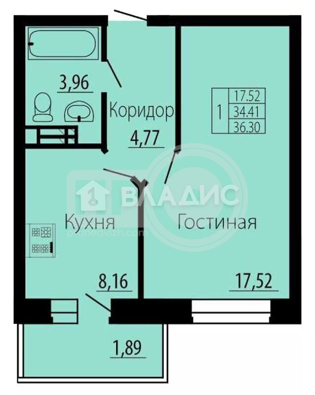 1к, 12/23 К, Россия, Воронеж, квартал Троицкий, жилой массив Олимпийский, 17, 33.8 кв.м