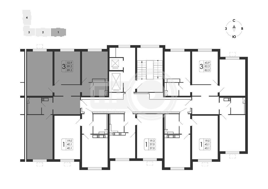 3-комнатная квартира, 89.3кв.м