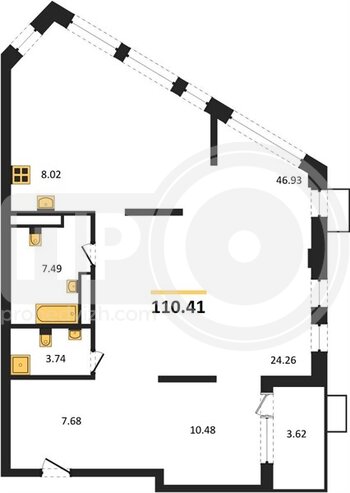 Миниатюра 4-комнатная квартира, 110.41кв.м