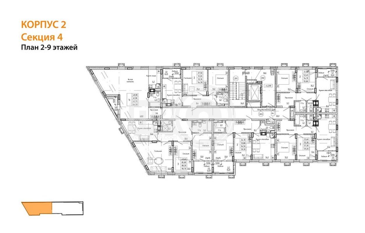 3-комнатная квартира, 88.2кв.м